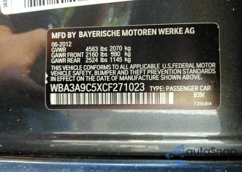 2012 BMW 335I z USA, uszkodzony, nr VIN WBA3A9C5XCF271023